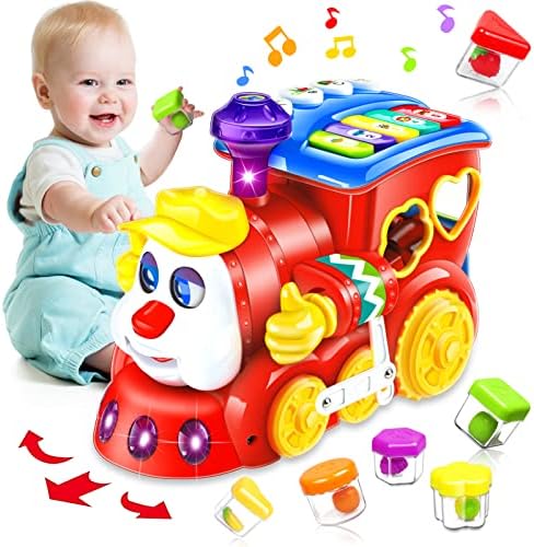 Baby Toys 12-18 Months Musical Train Kids Toys for 1 2 3 4+ Year Old Boys Girls Gifts,Early Education Learning Toy with Fruit Block/Music/Light/for 6 to 12 Months Toddler Christmas Birthday Gifts