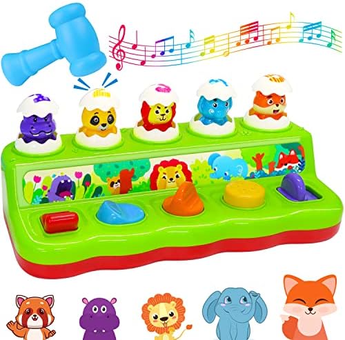 Cieyan Interactive Pop Up Animals Toy with Music & Light, Animal Sound, Hammer, Baby Toys 12-18 Months 9+ Months, Cause and Effect Toys for 1 Year Old Boy Girl Toddler Toys Age 1-2 Baby Musical Toys
