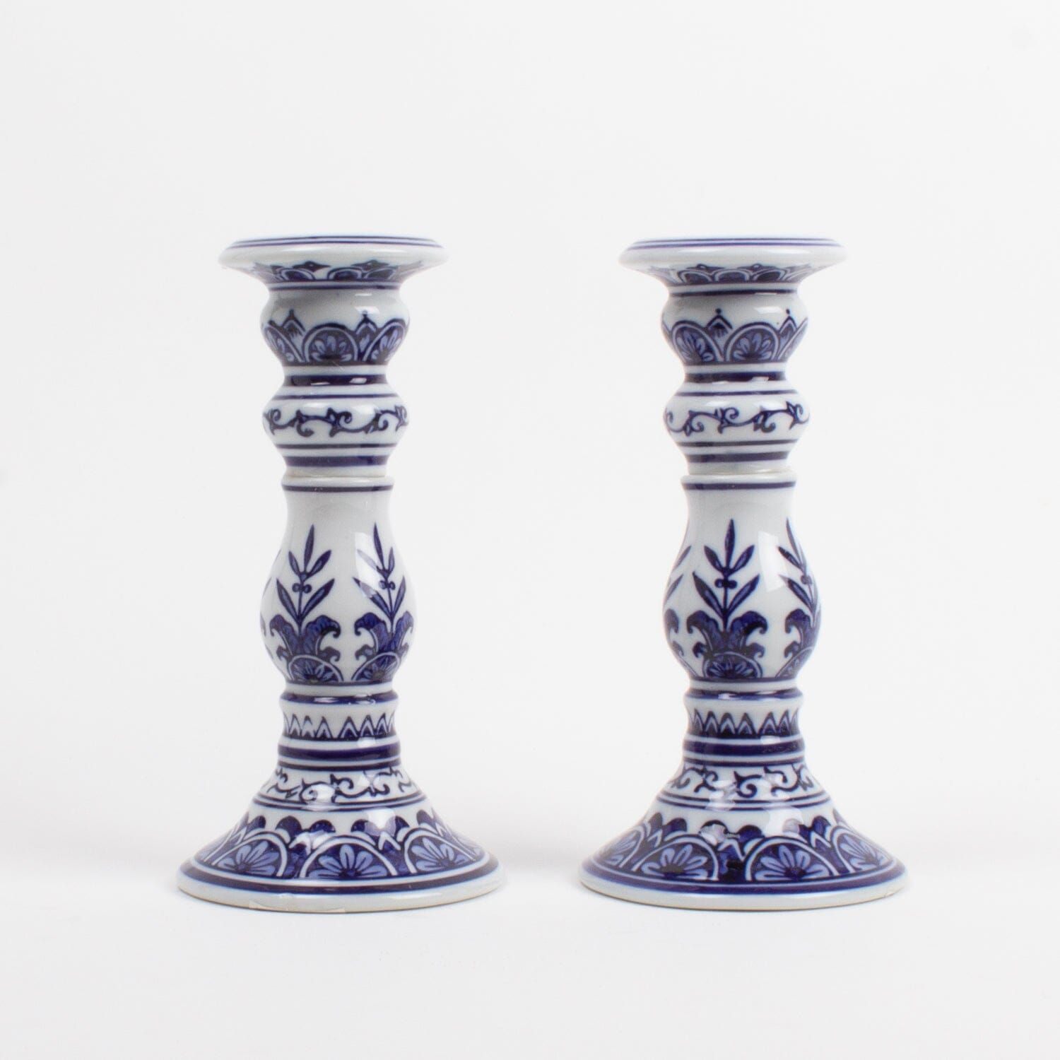 Blue Chinoiserie Candle Stick Set of 2 - Small